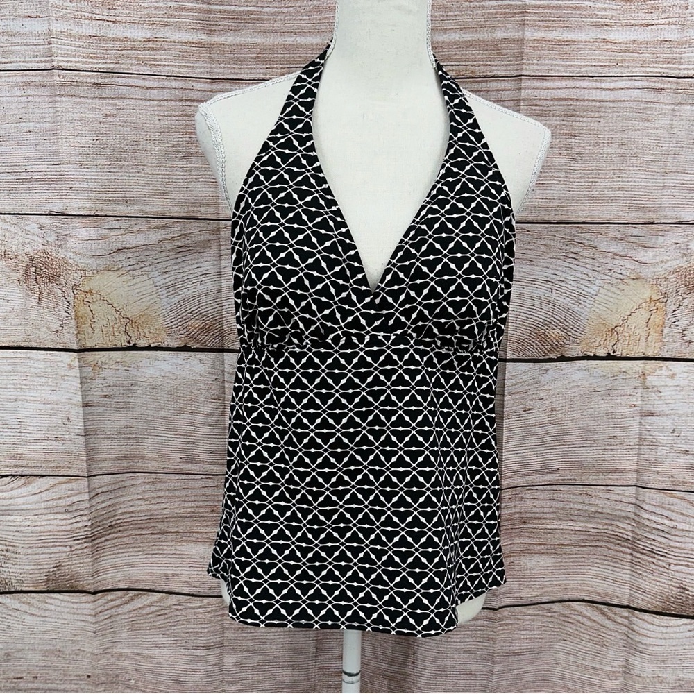 Lands' End Black and White Geometric Tankini Top Size 14